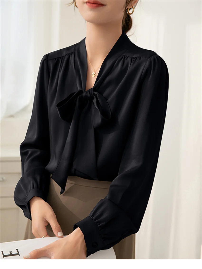 Koisoon S-XL Women New Elegant Shirts Formal Chic Work Wear Loose Full Sleeve Minimalist Bow All Match Office Lady