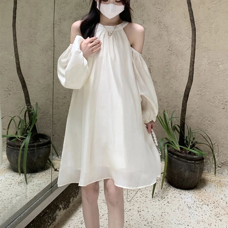 Koisoon Sexy Off Shoulder Women Dress Summer Fashion Elegant Lace Up Dress Korean Casual Female Loose A Line Dresses New