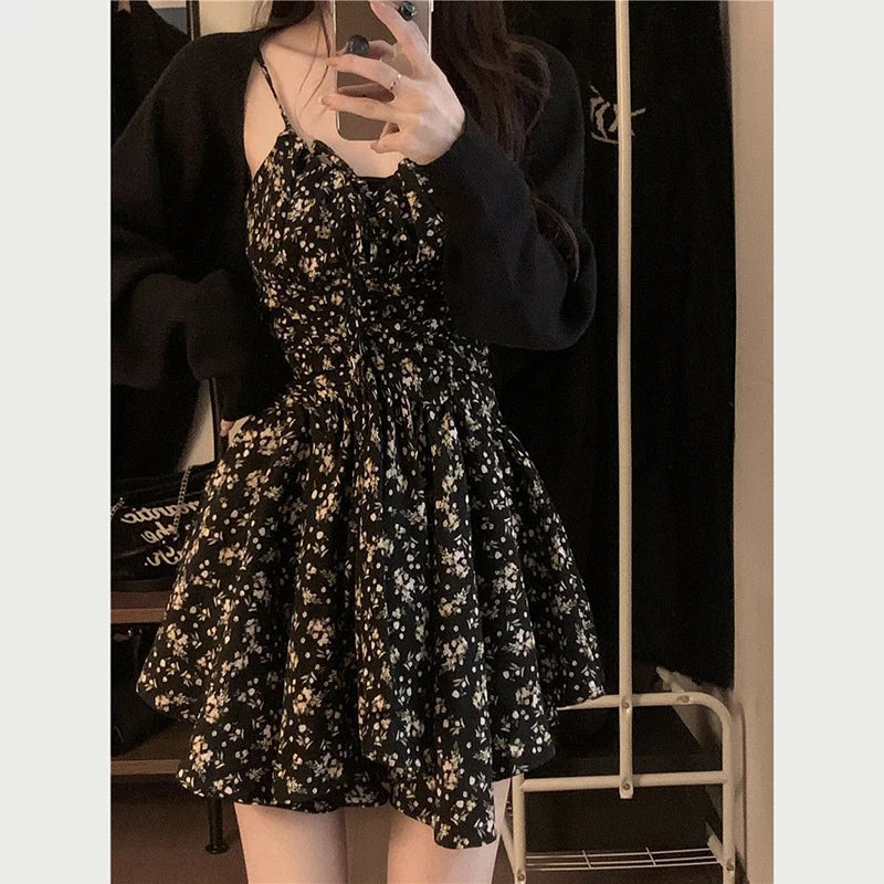 Koisoon Summer High Waist Spaghetti Strap Dress Women Korean Fashion Floral Casual Mini Dresses Y2K Female Elegant A Line Dress