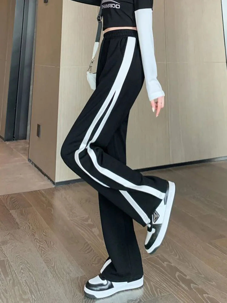 Koisoon Office Lady High Waist Striped Wide Leg Pants Korean Casual Sweatpants Women Fashion Loose All Match Straight Trousers New