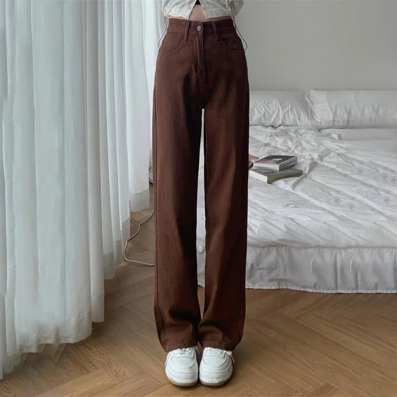 Koisoon Summer Women Brown Jeans High Waist Loose Straight Wide Leg Denim Female Y2k Casual Streetwear Vintage Baggy Trouser