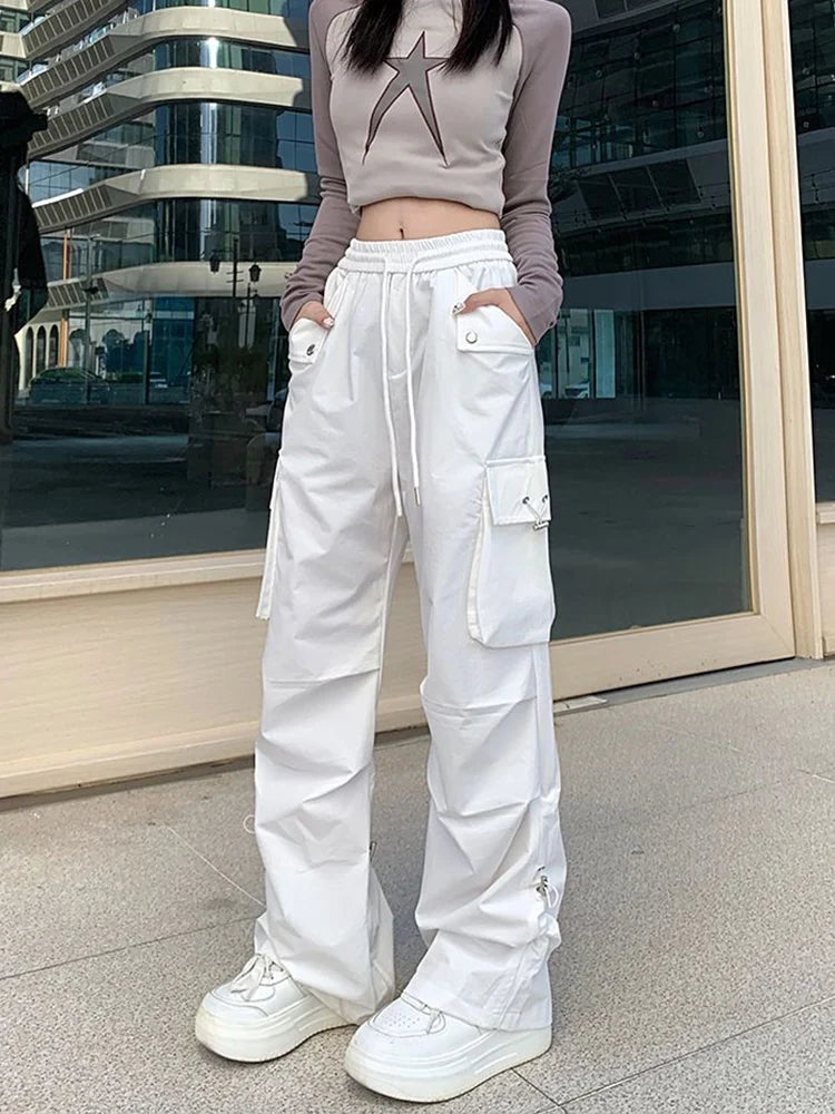 Koisoon Punk Women Y2K Cargo Pants Vintage Loose Streetwear Trousers Casual High Waist Korean Harajuku Retro Female Wide Leg Pant