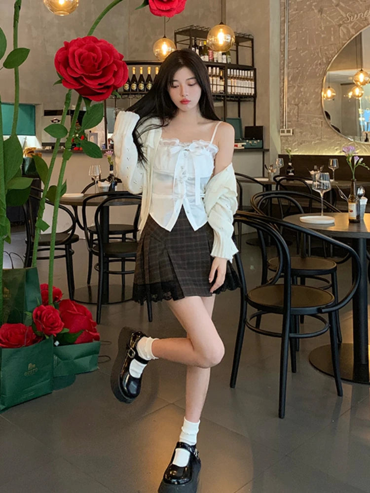 Koisoon Summer Pure Color Lace Camis Blouse Women Casual Party Elegant Sexy Crop Tops Slim Korean Style Fashion Designer Chic Vest