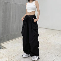 Koisoon Y2k Cargo Pants Women Streetwear Casual Wide Leg Pants Harajuku Vintage Solid Baggy Straight Trousers Ladies Oversize Sweatpants