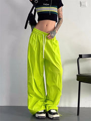 Koisoon American Retro Green Parachute Pants Women Y2K Streetwear Pink Track Trousers Oversized Harajuku Quick Dry Gray Sweatpants