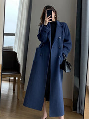 Koisoon Winter Woolen Long Coat Casual Women Double Breasted Faux Wool Jacket Fall Fashion Korean Ladies Black Clothes New