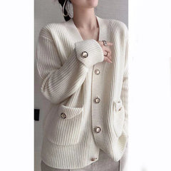 Koisoon Winter Women Cardigan Sweater Korean Fashion All Match Pocket Loose Knitted Coats Female Casual Big Button Warm Jacket New