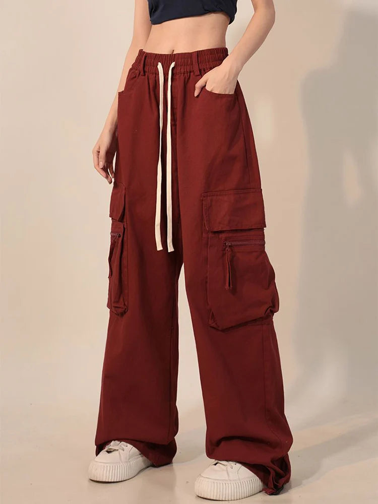 Koisoon Y2K Cargo Pants Bf Vintage Streetwear High Waist Casual Straight Trousers Women Hip Hop Harajuku Pockets Wide Leg Pants New