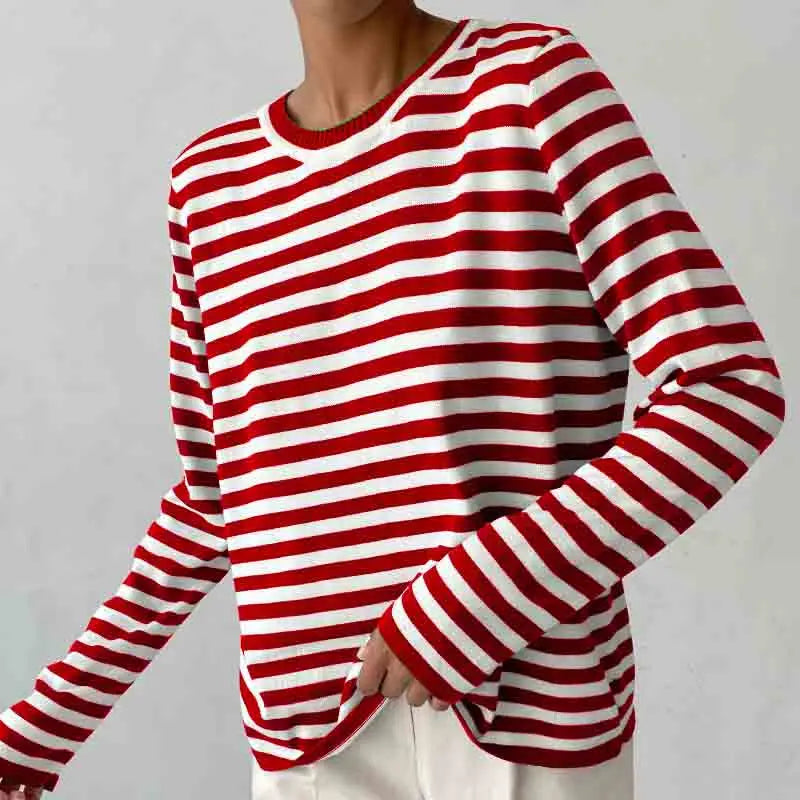 Koisoon Spring Autumn Women Clothing Striped Sweater Fashion Versatile Round Neck Warm Basic Long Sleeve Casual Knitted Pullover Tops