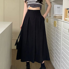 Koisoon Elegant Women Long Black Suits Skirts For Female Pockets OL Casual  Loose A-Line High Waist Midi Skirt 2024 Spring Summer SK35