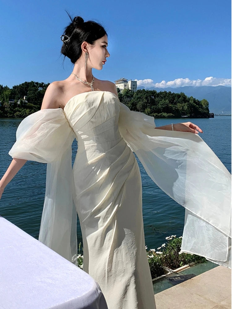 Koisoon Elegant Wedding Long Dresses for Women Strapless Bodycon Mermaid Evening Party Dress Slim Prom Robe Korean Fashion Vestido Mujer