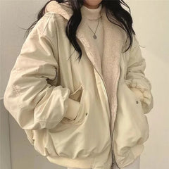 Koisoon Fashion Women Lamb Wool Coats Korean Reversible Streetwear Jackets Winter Female Casual All Match Thick Warm Plush Outwear