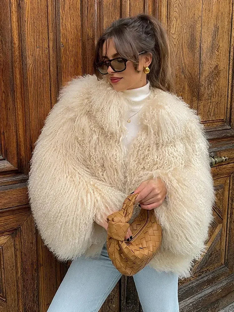 Koisoon Women Elegant Solid Plush Faux Fur Short Coats Fashion Lapel Full Sleeves Thick Jacket Autumn 2024 Winter Female Casual Outwear