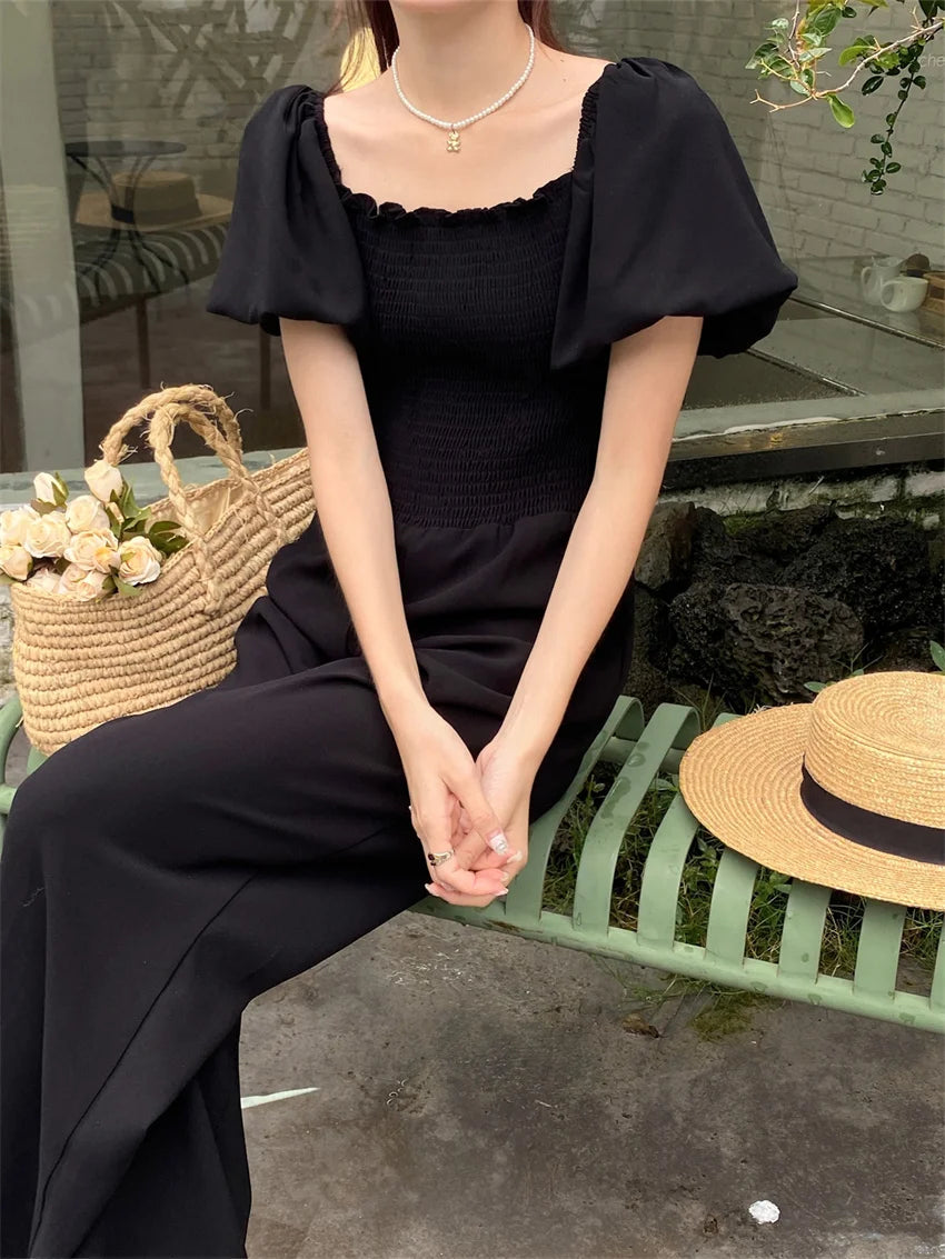 Koisoon Black Jumpsuits Women Elegant Chic Slim Work Wear New Summer Office Lady Wide Leg Slash Neck Daily Rompers