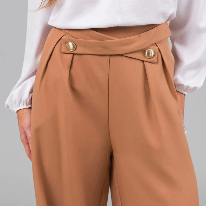 Koisoon 2024 Spring Fashion Cross Buttoned Pants Women Elegant High Waist Solid Office Trousers Autumn Pocket Straight Sweatpants Mujer