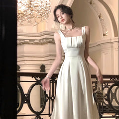 Koisoon French White Satin Midi Dresses for Women Elegant Party Suspender Female Clothes Fashion Waist Closure Evening Summer Dress