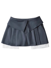 Koisoon New Mini Skirt For Women High Waist Gray Pleated Skirt A-Line Turn-Down Shorts Y2k Skirt With Pockets Streetwear