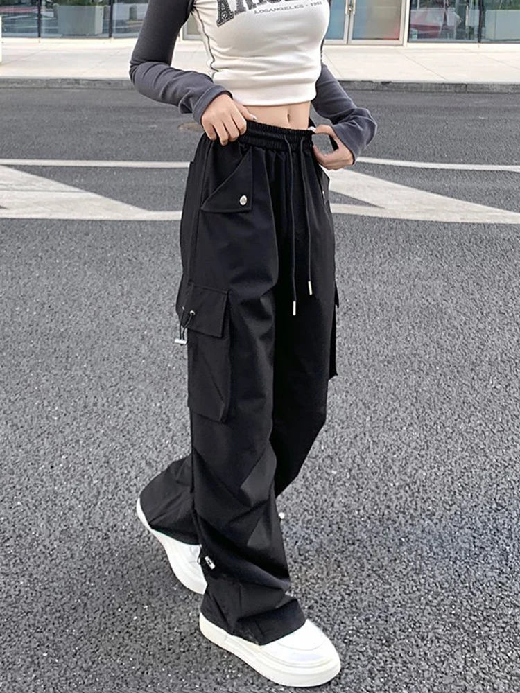 Koisoon Punk Women Y2K Cargo Pants Vintage Loose Streetwear Trousers Casual High Waist Korean Harajuku Retro Female Wide Leg Pant