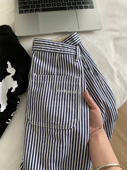 Koisoon Blue Striped Boxer Shorts Women's Commuting Fashion Casual Slimming A-line Wide Leg Pants Summer