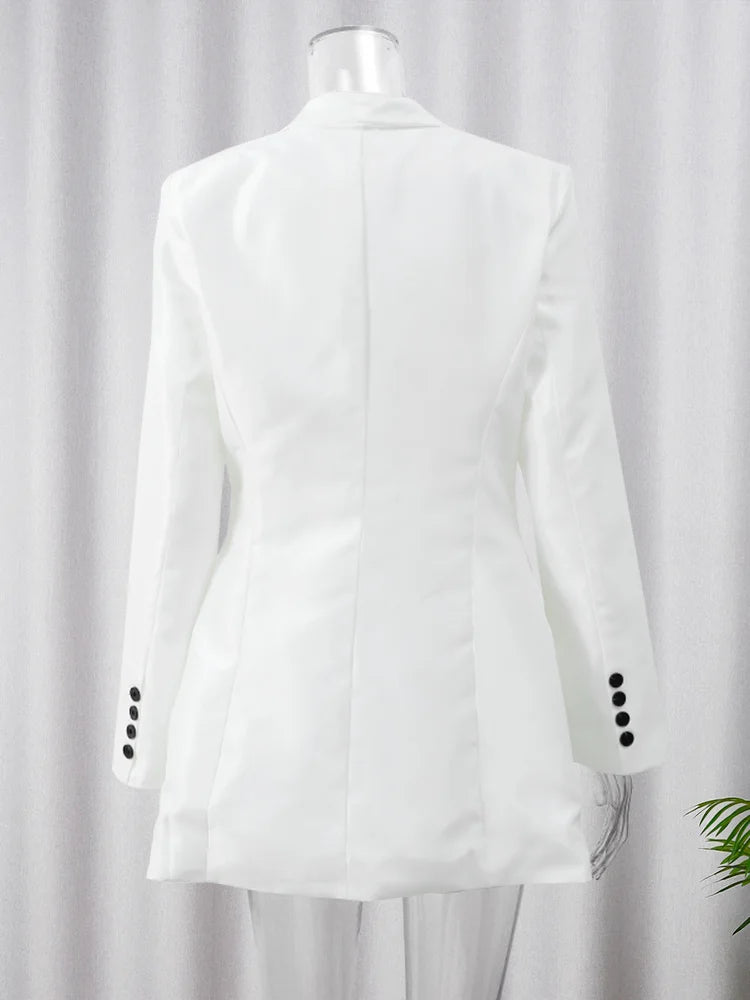 Koisoon Women Fashion Long Sleeve Cuff Buttons Blazer Jacket Elegant Double Pocket White High Waist Coat 2024 Autumn Office Lady Outwear