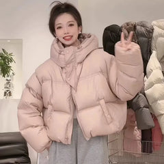 Koisoon Women Streetwear Hooded Parkas Winter Korean Fashion Cropped Loose Puffer Coats Casual Female Thick Warm Puffy Jacket New