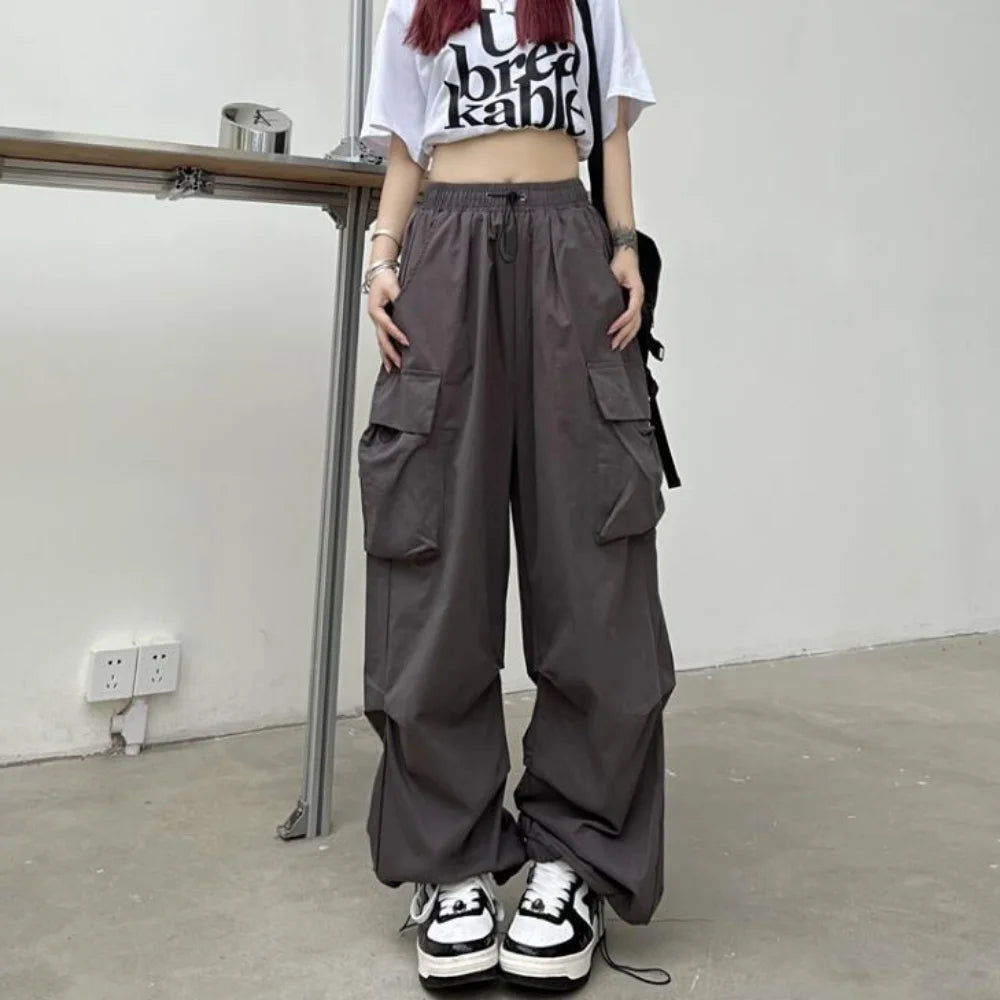 Koisoon Y2k Cargo Pants Women Streetwear Casual Wide Leg Pants Harajuku Vintage Solid Baggy Straight Trousers Ladies Oversize Sweatpants