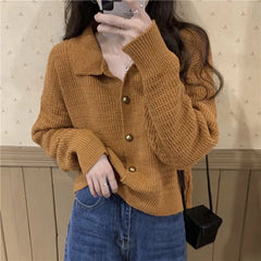 Koisoon New Women Doll Collar Knitted Cardigan Autumn Winter Long Sleeve Single-breasted Sweater Cardigans Female Loose Sweaters