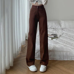 Koisoon Summer Women Brown Jeans High Waist Loose Straight Wide Leg Denim Female Y2k Casual Streetwear Vintage Baggy Trouser