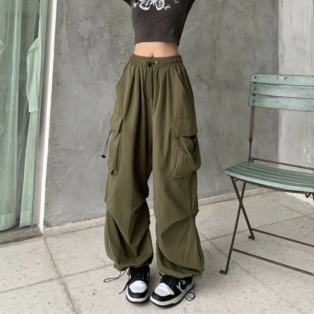 Koisoon Y2k Cargo Pants Women Streetwear Casual Wide Leg Pants Harajuku Vintage Solid Baggy Straight Trousers Ladies Oversize Sweatpants