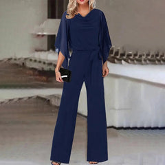 Koisoon Office Lady Solid Mesh Straight Jumpsuit Spring Crew Neck Lace-up Belted Women Rompers New Summer Short Sleeve Playsuit Overalls