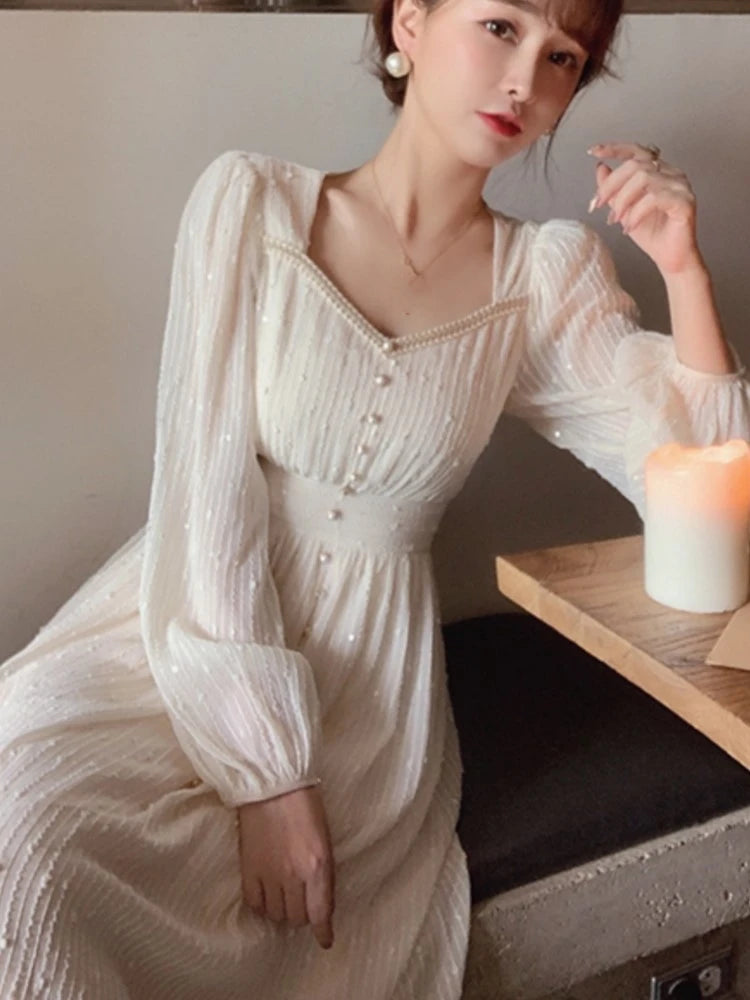 Koisoon 2024 Summer New Women Fashion Elegant White Midi Dresses Vintage Princess Female Party A Line Clothes Prom Robe Vestdios