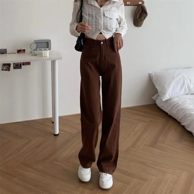 Koisoon Summer Women Brown Jeans High Waist Loose Straight Wide Leg Denim Female Y2k Casual Streetwear Vintage Baggy Trouser