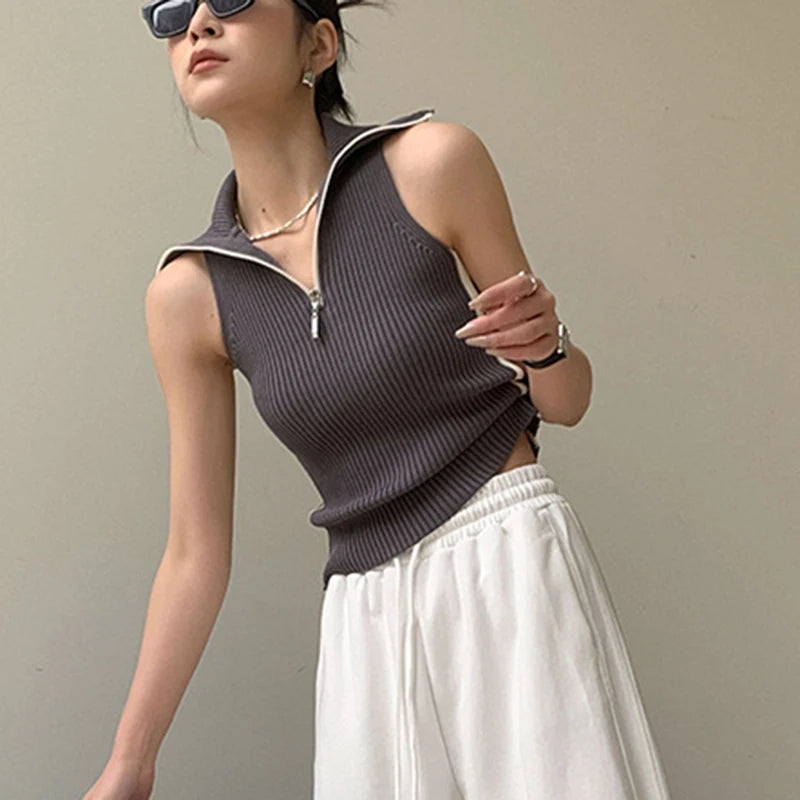 Koisoon Sexy Knit Women Tanks Summer Streetwear Cropped Sleeveless Tops Korean Casual Striped Y2K Elastic Female All Match Camis