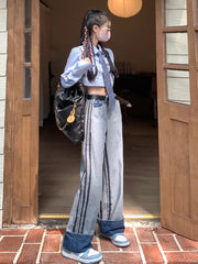 Koisoon New Women Vintage Japanese Harajuku Fashion Baggy Denim Pants Cyber Jeans Y2k Streetwear Low Waist Long Trousers 2000s Aesthetic