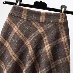 Koisoon Autumn Winter Woolen Skirt Women Korean Style Thick High Waist Long Skirt Woman A Line Pleated Plaid Skirt Female