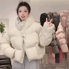 Koisoon Women Streetwear Hooded Parkas Winter Korean Fashion Cropped Loose Puffer Coats Casual Female Thick Warm Puffy Jacket New