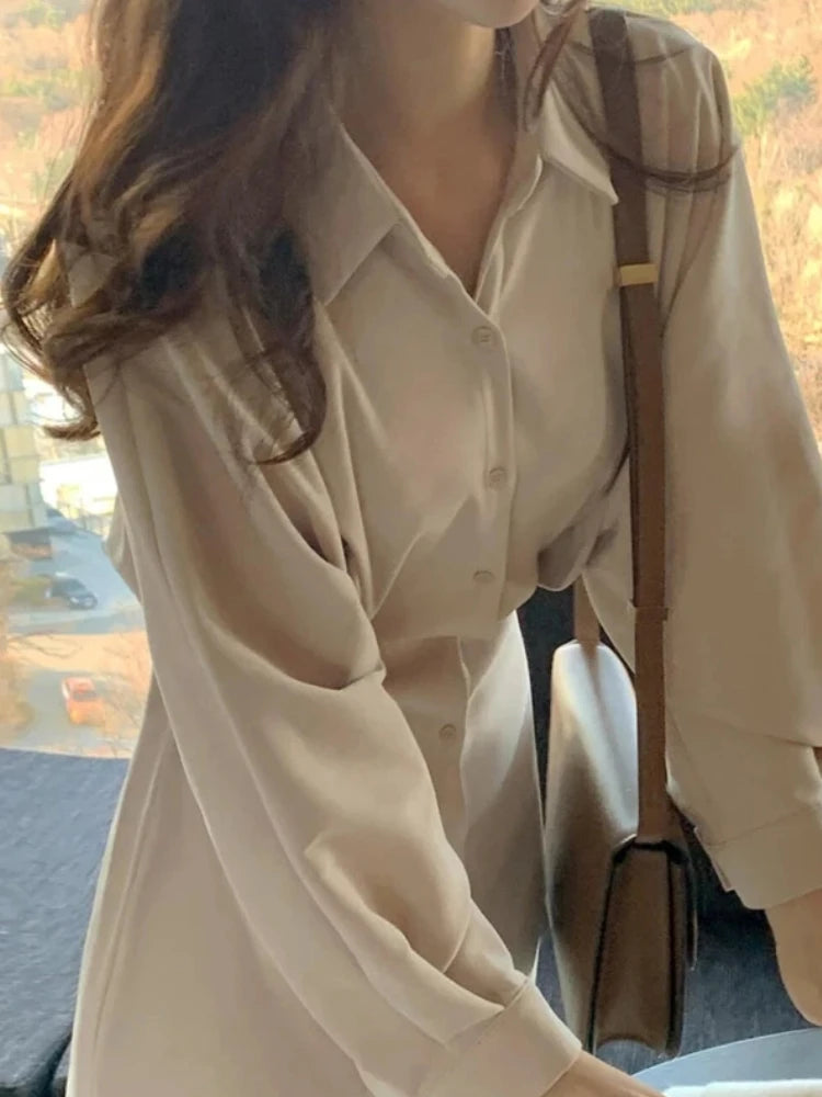 Koisoon Spring Women's Fashion Long Sleeve Midi Shirt Dress Elegant Casual Slim Female Party Clothes