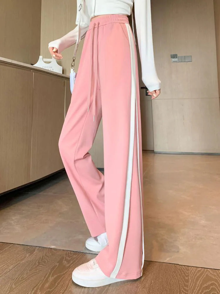 Koisoon Office Lady High Waist Striped Wide Leg Pants Korean Casual Sweatpants Women Fashion Loose All Match Straight Trousers New