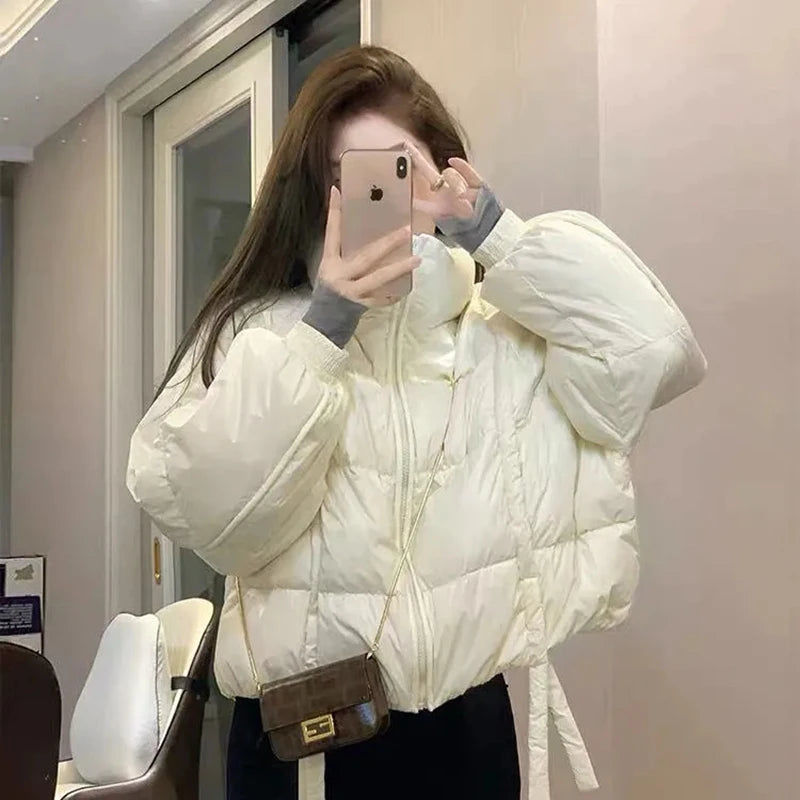 Koisoon Winter Women Cropped Parkas Casual Korean Streetwear Female Loose Puffer Coats Harajuku Designed Party Puffy Jacket New