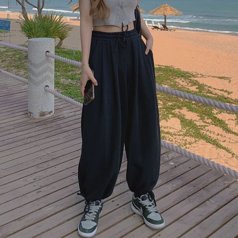 Koisoon Y2K Streetwear Women Sweatpants American Style Fashion Drawstring Loose Wide Leg Pants Summer All Match Female Harem Pants