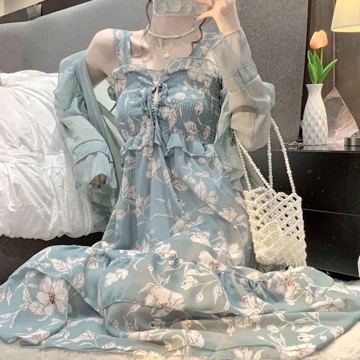 Koisoon Dresses for Women Holiday Floral Woman Dress BeachFlower Long Maxi X Clothes Fashion Summer 2024 Korean Style Xxl Elegant Chic