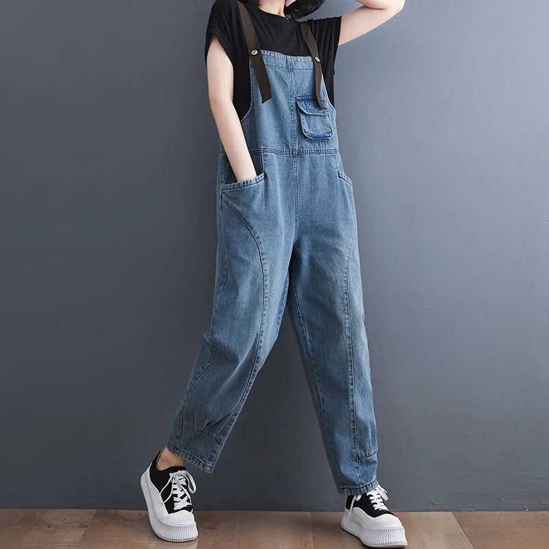 Koisoon Y2K Women Denim Overalls Korean Casual Multi Pocket Loose Jumpsuit Summer Fashion Jeans Female Streetwear Trousers New