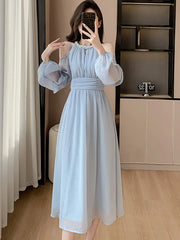 Koisoon Women Blue Chiffon Off Shoulder Sexy Long Dress Spring Elegant Chic Diamonds Casual Dress 2024 Korean Fashion Bodycon Prom Dress