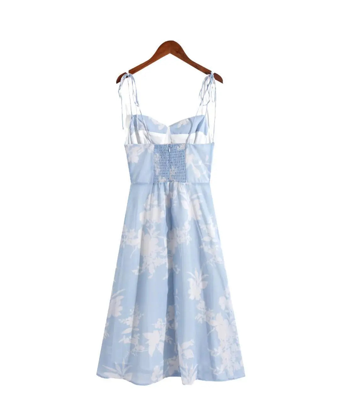 Koisoon Summer Camisole Blue Chiffon Dress Women Backless Floral Print Midi Dresses Bodycon