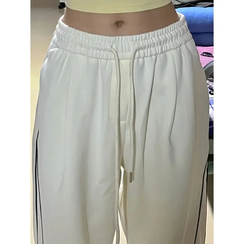 Koisoon Spring Autumn Lazy Style Women White Wide Leg Sweatpants New Elastic High Waist Fashion Casual Loose Oversized Straight Trousers