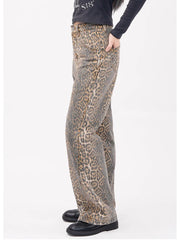 Koisoon Vintage Leopard Print Jeans Women Spring New Oversize Casual Wide Leg Trouser High Waist Panther Denim Pants Ladies Versatile