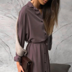 Koisoon Spring Single-breasted Satin Party Dress Women Elegant Turn-down Collar Long Shirt Dress Autumn Long Sleeve Split Office Dresses