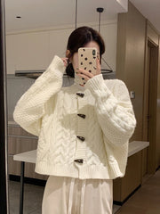 Koisoon Sweet Cute Solid Knitted Sweater Streetwear Autumn Winter Fashion Casual Soft Midi Knitted Loose Sweater Cardigan Thick Tops