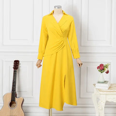 Koisoon Elegant Evening Dress Women Long Sleeve Lapel Neck Party Dresses Solid Color Office Maxi Dresses Vestidos Robe