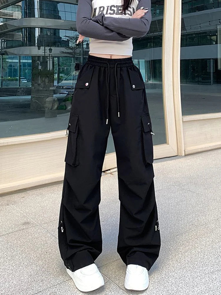 Koisoon Punk Women Y2K Cargo Pants Vintage Loose Streetwear Trousers Casual High Waist Korean Harajuku Retro Female Wide Leg Pant